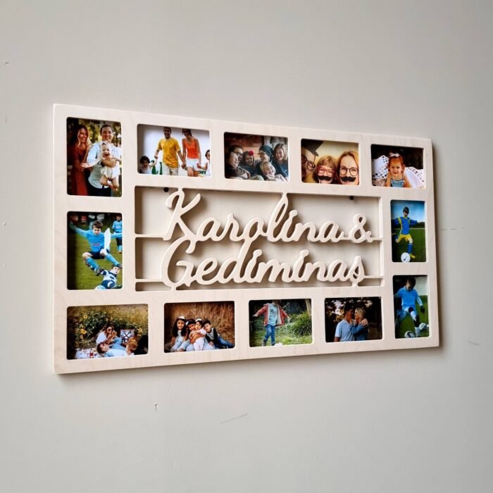10 photo collage with your custom text. Handmade from wood this photo frame is an amazing wall decor with the most special moments of your family.